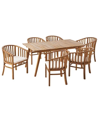 Outdoor 6 Seater Acacia Wood Dining Set with Cushins,Finish and Cream