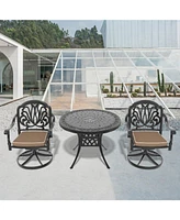 3-pc Cast Aluminum Dining Set, 2 Swivel Chairs & 35" Round Table