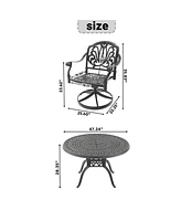 7-Pc Cast Aluminum Dining Set, 6 Swivel Chairs, 47" Round Table, Black Frame