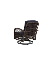 3-Piece Swivel Rocker Patio Set, Navy Chairs, Cushions, & Glass Table