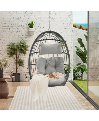 Outdoor Garden Rattan Egg Swing Chair Hanging Chair Wood