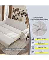 93.7" Velvet Chesterfield Sofa Bed: 3-in-1 Convertible Sofa with Nailhead Trim