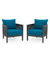 Outdoor Acacia Wicker Club Chairs (2), Black/Teal, 27,5"W