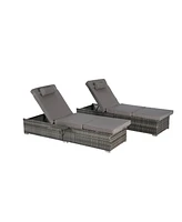 Outdoor chaise lounge set (2) with storage, adjustable backrests, table