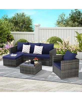 3-Piece Patio Set, Woven L-Shaped Sectional, Sofa, Lounger & Coffee Table