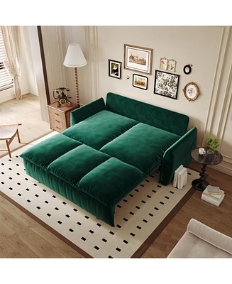 70.9" Convertible Sofa Bed with Pillow & Blanket, Green Velvet