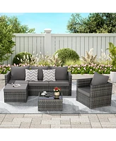 3-Piece Patio Set, Woven L-Shaped Sectional, Sofa, Lounger & Coffee Table