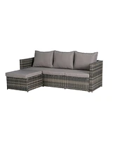 3-Piece Patio Set, Woven L-Shaped Sectional, Sofa, Lounger & Coffee Table