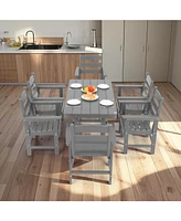 7-Piece Hdpe Patio Dining Set (Grey), Table, 6 Chairs, 51" Tabletop