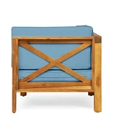 Teak Finish Blue Outdoor Armchair Set