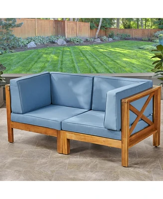 Teak Finish Blue Outdoor Armchair Set