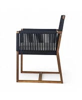 Acacia wood outdoor dining chairs (set of 2) with rope design, washable cushions, black