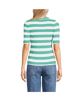 Lands' End Women's Drapey Rib Fitted Elbow Sleeve Scoop Neck Tee
