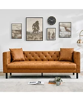 81" Leather Couch for Living Room, Modern Sofa Couches with Deep Seats and 2 Pillows, 3 Seater Sofa with Handmade Button Tufted, Brown Chesterfield So