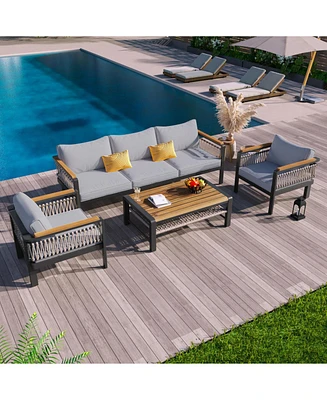 4-Piece Outdoor Sectional, Patio seating with cushions & coffee table, grey