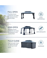 12'x16' Aluminum Gazebo, Polycarbonate Roof, Netting & Curtains