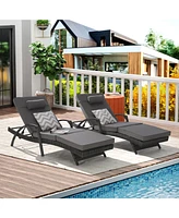 Outdoor Wicker Reclining Lounge Chair Set, Cushioned, 150° Recline