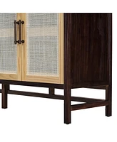 Rustic Sideboard with Rattan Doors and Adjustable Shelves