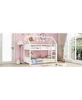 White Twin Over Twin Bunk Bed with Ladder and Safety Rails