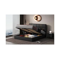 Queen Size Upholstered Platform Bed with Hydraulic Storage System,No Box Spring Needed,Black