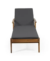 Acacia Wood Adjustable Outdoor Chaise Lounge with Water-Resistant Cushion