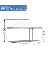 10x20 Pop Up Canopy Tent, Waterproof, Uv Protection, Adjustable Height, Roller Bag, White