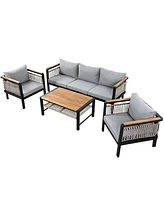 4-Piece Outdoor Sectional, Patio seating with cushions & coffee table, grey