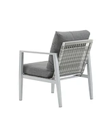 Silver aluminum lounge chairs (set of 2) with rope accents and cushions