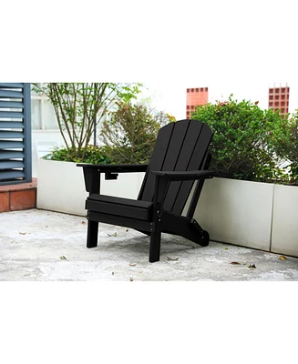 Black Hdpe Folding Adirondack Chair w/ Cup Holders
