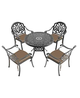 Cushioned 5-pc Cast Aluminum Patio Set (Random Colors