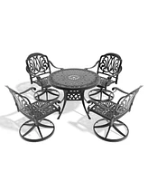 5-Piece Cast Aluminum Dining Set, 4 Swivel Chairs, 35" Round Table