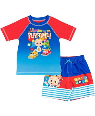 CoComelon Toddler Boys Rash Guard and Swim Trunks Outfit Set
