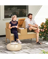 Outsunny Rat Patio Loveseat Wicker Sofa with Built-in Table