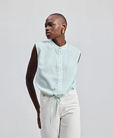 Reistor Women's Button-down Shirt with Waist Drawstring Stripes