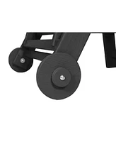 Outdoor lounge chair, wood texture, 5 positions, wheels, cup holder, black