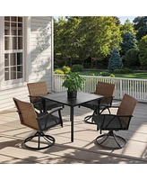 5pc Patio Dining Set, Wicker, Swivel Chairs, Steel Table, Cushions