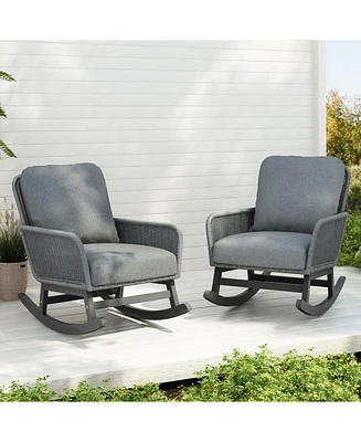 [Set of 2] Contemporary Minimalist Gray Wicker Rocking Chair