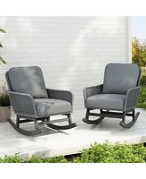 [Set of 2] Contemporary Minimalist Gray Wicker Rocking Chair