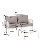 9-Piece Patio Set, Modern outdoor sectional with 2 tables, waterproof cushions, white & gray