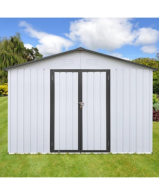 Metal garden sheds 10ftx12ft outdoor storage sheds white+Grey