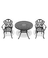 (Cushions In Random Colors) 3-Piece Set Of Cast Aluminum Patio Furniture