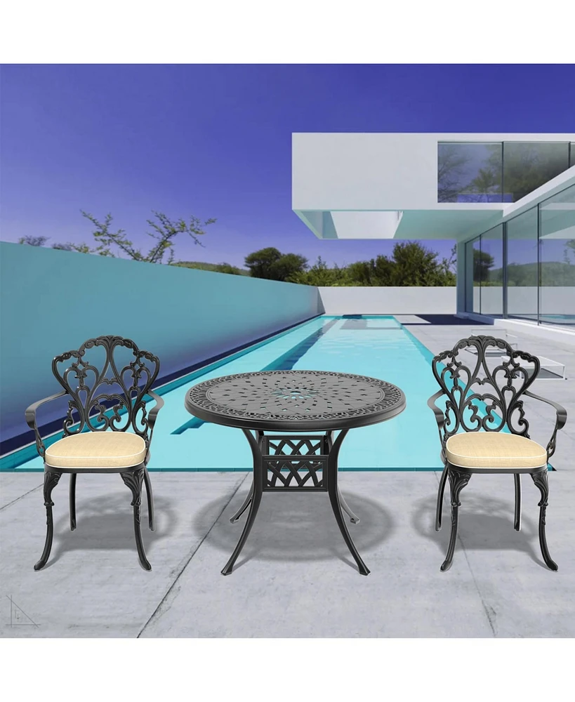 (Cushions In Random Colors) 3-Piece Set Of Cast Aluminum Patio Furniture