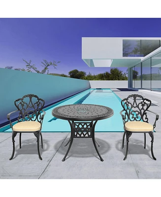 (Cushions In Random Colors) 3-Piece Set Of Cast Aluminum Patio Furniture