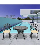 (Cushions In Random Colors) 3-Piece Set Of Cast Aluminum Patio Furniture