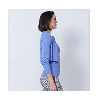 Etcetera Women's Blue Cropped Zipped Jersey Cardigan Sweater Santorini