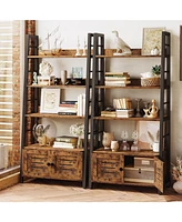 Bookshelf with Louvered Doors, 3-Tier Ladder Shelf
