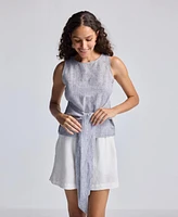 Reistor Women's Front-tie Top Linen Stripes