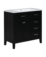 36" Bathroom Vanity with Sink Combo, Black Bathroom Cabinet with Drawers, Solid Frame and Mdf Board