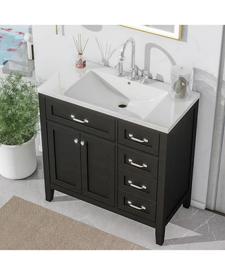 36" Bathroom Vanity with Sink Combo, Black Bathroom Cabinet with Drawers, Solid Frame and Mdf Board