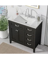 36" Bathroom Vanity with Sink Combo, Black Bathroom Cabinet with Drawers, Solid Frame and Mdf Board
